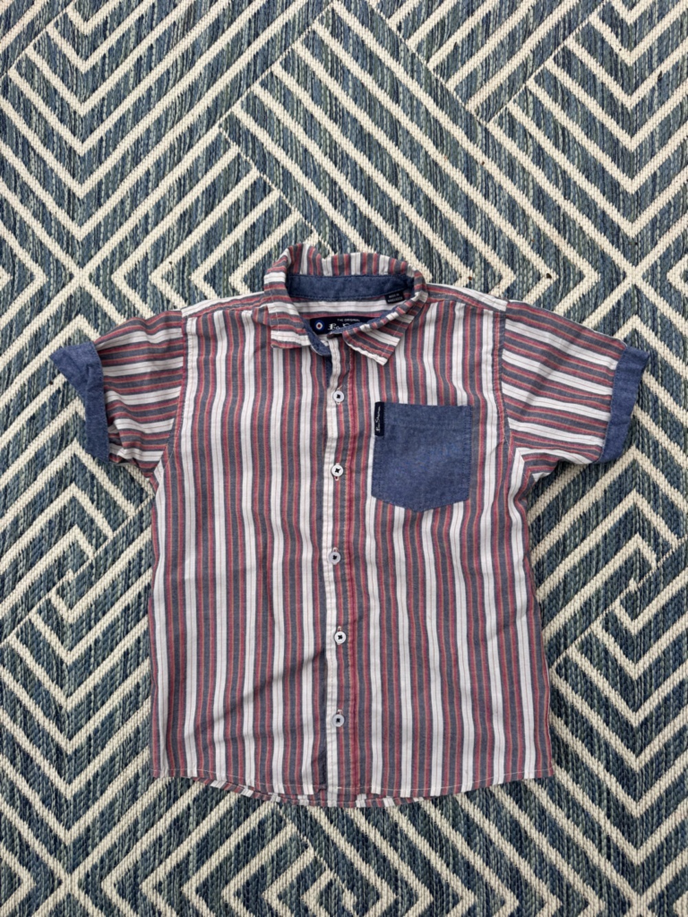 Striped Short Sleeve Boys Ben Sherman Golf Button-Up with Contrast Pocket